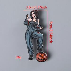 Pumpkin Carving Girl Halloween Horror BIG Enamel Pin-ONLY ONE